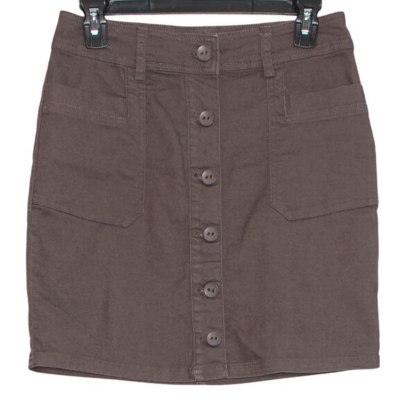 Prana Denim Skirt Kara Organic Y2K Cottage Academia 90s Grunge Button Brown 2 - Picture 1 of 5